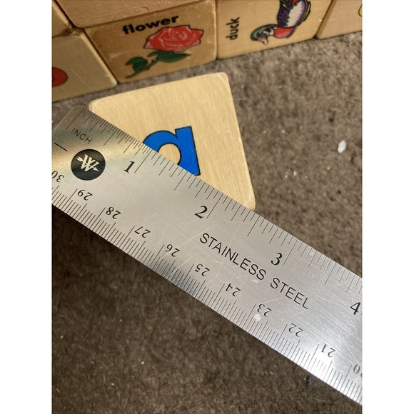 Lot 25 Wooden Toy Blocks Vintage Alphabet Letters Animals Object Wood Cube - Picture 10 of 11